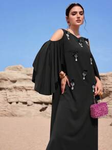 Al Najma 女士土耳其长袍和阿拉伯传统长裙 - 黑色 - 查看 4