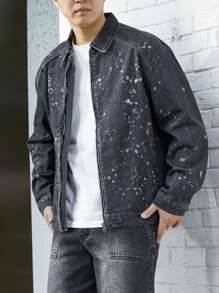 Manfinity Homme Men's Casual Denim Jacket, Simple And Fashionable For Daily Wear - Black - View 6