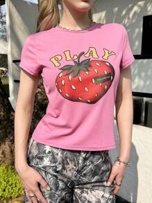 SHEIN Teen Girls' Casual Minimalist Versatile Comfortable Round Neck Short Sleeve T-Shirt