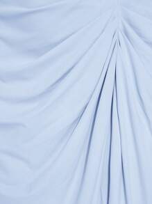 SHEIN BAE Abito midi da donna taglie forti, elegante, per appuntamenti e feste, in maglia nera elasticizzata, con dettagli arricciati, spalle scoperte, drappeggiato, orlo asimmetrico e spacco, adatto per compleanni e occasioni speciali - celeste - Visualizzare 7