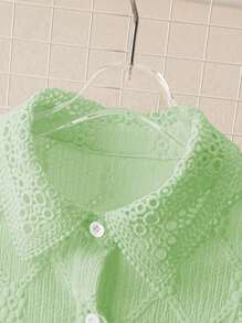 SHEIN LUNE Women's Simple Single-Breasted Arc-Hem Casual Shirt For Commute - Green - View 4