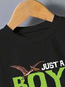 Young Boy Letter & Dinosaur Print Short Sleeve T-Shirt And Cargo Pocket Set - Black - View 7