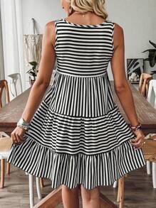Breezaya Women Casual Striped Sleeveless Mini Dress, Simple & Suitable For Holiday - Black and White - View 2