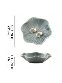 1 khay đựng đồ trang sức lá sen bằng gốm sứ thanh lịch để đựng hoa tai, nhẫn, chìa khóa và phụ kiện nhỏ, quà tặng sinh nhật hoặc năm mới hoàn hảo, lưu trữ trên bàn làm việc ngày lễ tình nhân - Màu xanh lam - Xem 3