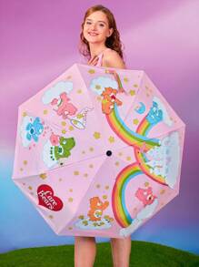 SHEIN X Care Bears 1pc Cute Cartoon Rainbow Heart Pink Bear Printed Automatic Opening And Closing Umbrella, Comes With Sunscreen Function, Suitable For School, Work, Outings, And Daily Use, Suitable For College Students, High School Students, And Women - Pink - View 5