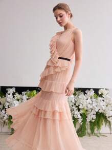 MOTF Soiréza 荷叶边分层连衣裙 - 粉色 - 查看 5