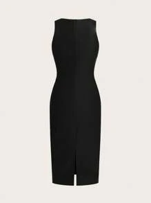 SHEIN Essnce Vestido elegante para mujer de talla grande, vestido sexy, falda de PU, vestido, atuendos de verano para mujer, vestidos de primavera para mujer, vestidos elegantes para mujer, vestidos de cumpleaños elegantes para mujer, atuendo para rave