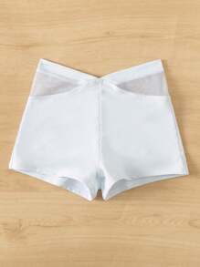 Swim Vcay Vacation Beach Solid Color Mesh Insert Bikini Bottom For Summer