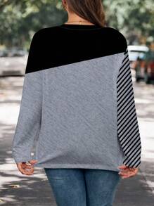 EMERY ROSE Plus Size Women's Casual Round Neck Form-Fitting Long Sleeve T-Shirt, Suitable For Autumn And Winter - Black - View 2