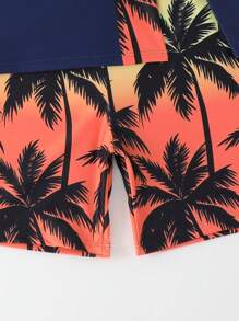Tween Boy Tropical Palm Tree Print Knit Tankini Top And Shorts 2Pcs Swimsuit Set, Suitable For Summer Beach, Swimming, Vacation, Surfing, Diving - Multicolor - View 4