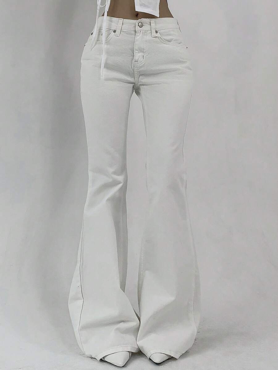 DAZY Women's Casual Versatile Denim Flare Jeans With Pockets Low Rise Jeans - White - View 1