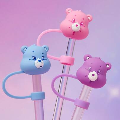 SHEIN X Care Bears 可爱蓝色小熊吸管套，防尘可重复使用，适用于直径 8-10 毫米的吸管，本产品不含吸管，情人节礼物