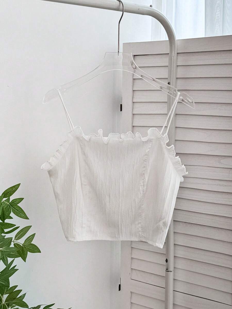 Chiquease Damen Einfarbiges Volant Saum Loose Camisole - Weiss - Übersicht 1