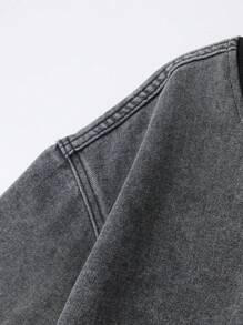 ROMWE MEN Street Life Men's Prep Letter Print Loose Fit Round Neck Short Sleeve Denim Top - Black - View 3