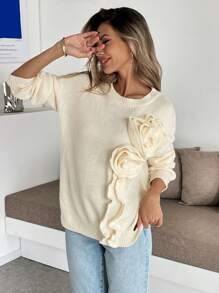 Chiquease Casual 3D Floral Knitted Loose Pullover Sweater Fall Winter