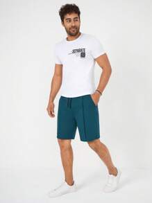 RueChic Men Drawstring Waist Seam Detail Shorts - Dark Green - View 5
