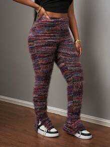 Slaydiva Pantalones de pierna acampanada con cintura elástica y tejido texturizado con abertura lateral, de uso casual en el hogar