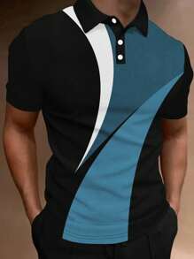 Manfinity Homme Camisa polo de manga corta casual de bloques de color para hombre en verano