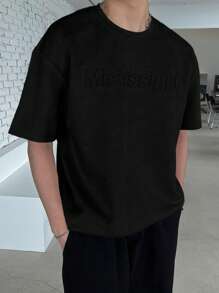 DAZY Summer Men's Black Faux Suede Lettered T-Shirt - Black - View 4