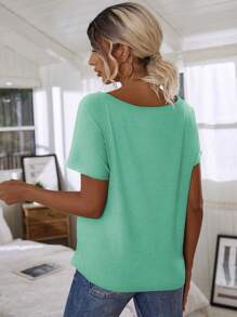 EMERY ROSE Solid Color Casual Short Sleeve T-Shirt Suitable For Daily Outdoor Activities - Mint Green - View 2