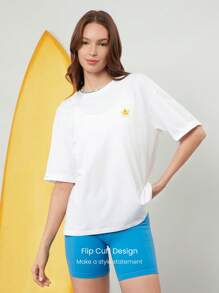 GLOWMODE X Nature Dream Bali Pima Cotton Comfy Oversized Embroidered Logo Tee T-Shirt Daily Casual Wear - White - View 3