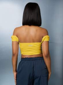 SUMWON WOMEN Áo corset trễ vai phong cách Varsity Baller thể thao Crop Thiết kế thể thao Đô thị Y2K Lễ hội Câu lạc bộ Tiệc tùng Đường phố Mùa hè Mùa xuân - Màu vàng - Xem 2