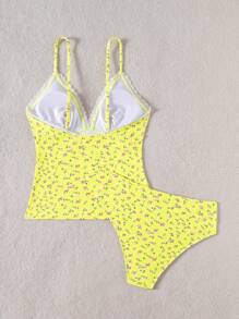 Swim Mod 女士罗纹蕾丝拼接吊带两件套沙滩装，可爱女孩甜美分体泳衣，适合海滩度假夏季泳池派对