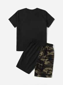 SHEIN Tween Boy Camo Patchwork T-Shirt And Shorts Set, Suitable For Summer - Multicolor - View 2