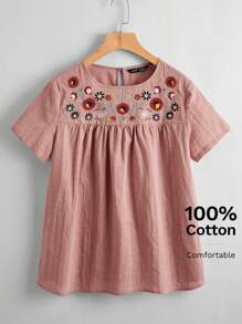 SHEIN VCAY Floral Embroidery Top