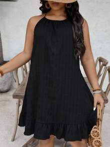 SHEIN VCAY 大码女式纯色荷叶边下摆休闲吊带背心连衣裙 - 彩色 - 查看 5