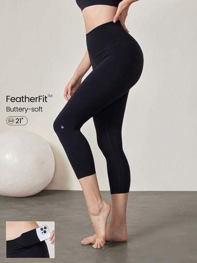Culottes De Yoga Capris 21" Featherfit™, Souples Et Beurrées, Non Transparentes, Avec Contrôle Du Ventre Et Poche Cachée À La Taille