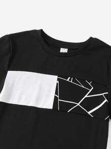 SHEIN Tween Boy Colorblock & Geo Print Tee & Sweatpants Set