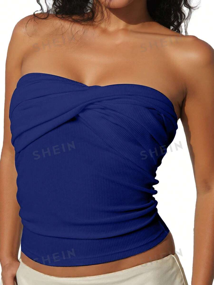 INAWLY Top bandeau de unicolor para mujer, minimalista y elegante, adecuado para el verano