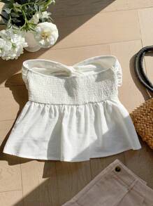 Comfortcana Summer White Linen Twist Bandeau Bohemian Vacation Top - White - View 2