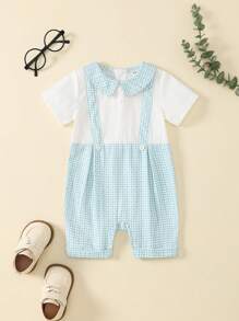 SHEIN 2pcs Set Toddler Boys Retro Plaid Round Neck Pullover Sweatshirt And Shorts, Comfortable And Cute, Spring/Summer
