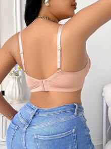 1pc Plus Size Wire-Rimmed Lingerie Bra, Minimalist & Fashionable For Summer - Apricot - View 2