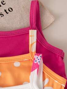 3 件套女婴花卉印花无袖连衣裙和纯色连衣裙套装，夏季可爱花卉连衣裙 - 彩色 - 查看 7