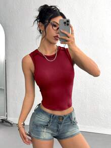 INAWLY Divertida camiseta de tirantes casual y personalizada para mujer - Burdeos - Ver 4