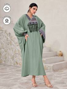 Al Najma Women's Solid Color Simple Arabic Style Dress, Suitable For Summer,Modest - Mint Blue - View 2