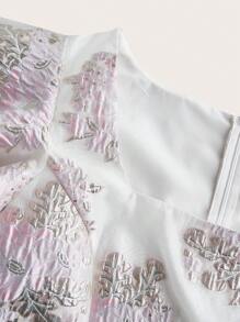 Ellevyn Enges Mini-Kleid in Rosa mit Jacquard-Webmuster für große Größen, quadratischer Ausschnitt, Puffärmel, elegant für romantische Outfits im Alltag, Frühlings-/Sommerkleid für Frauen, Rosa Kleid in großen Größen, Mini-Kleid, Rosa Kleid für Frauen, Kleider, Spitzenkleid, bescheidenes Kleid für Frauen, Rüschenkleid, Partykleid, elegantes Kleid, Tee-Kleid, Sommerkleid in großen Größen, Kurvenkleid, Kleider für Hochzeit, Veranstaltung, Ausgehkleid