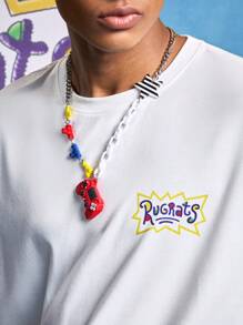 Nick 90s | SHEIN 男士休闲宽松针织卡通人物印花白色短袖T恤