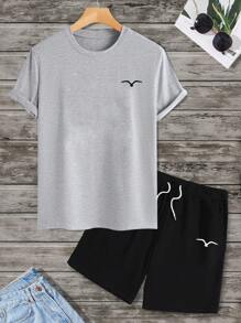 OTTIMOZO 2pcs Men's Plain Crew Neck Short Sleeve T-Shirt And Shorts Set Summer Outfits For Men - Multicolor - View 4