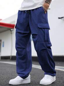Manfinity Homme Spodnie dresowe męskie w jednolitym kolorze, kieszenie cargo, plisowane, szerokie nogawki, plus size