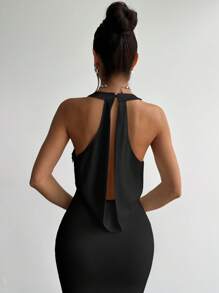 Firerie Nowość na Walentynki Prosta Elegancka Romantyczna Randka Impreza Seksowna Głęboki Dekolt w Serek Odkryte Plecy Ściągana Talia Biała Sukienka Maxi - Czarne - Zobacz 2