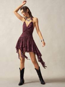 Bohemela Boho Women Backless Fitted Asymmetrical Hem Mini Knit Dress