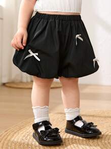 Cozy Pixies Shorts décontractés pour bébé fille avec nœud 3D décoratif et taille élastique - Noir - Voir 5