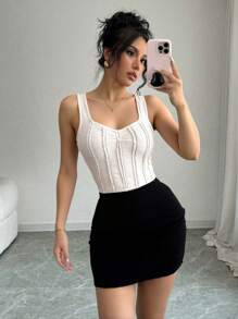 Chiquease Ruched Bust Lace Casual Minimal Style Women Tank Top, Spring/Summer - White - View 1