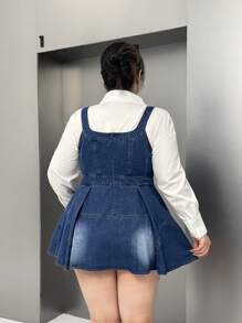 SHEIN EZwear Plus Size Cinched Waist Strap Mini Denim Dress