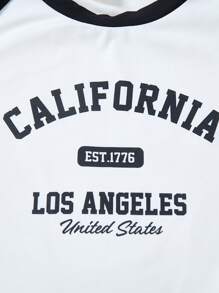 SHEIN 少女修身休闲圆领彩色块字母印花短袖 T 恤