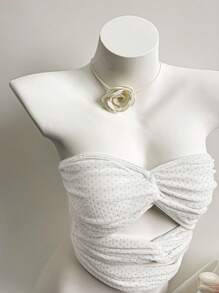 Lunelith SHEIN Lunessa Top corto con pliegues y retorcido hueco de terciopelo blanco, diseño minimalista de moda, adecuado para fiesta, vacaciones, diario, festival, primavera/verano